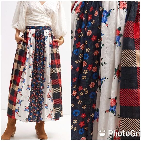 NWT Anthropologie Let Me Be Contrast Maxi Skirt - Picture 1 of 14
